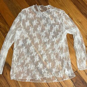 LUCKY + BLESSED 3X Plus size Lace Long sleeve Women's White Blouse